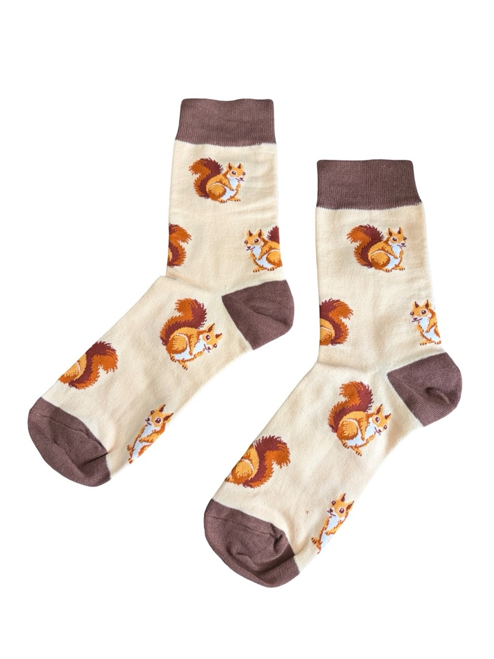 Cream Brown Squirrel Novelty Socks Womens Size 8-12